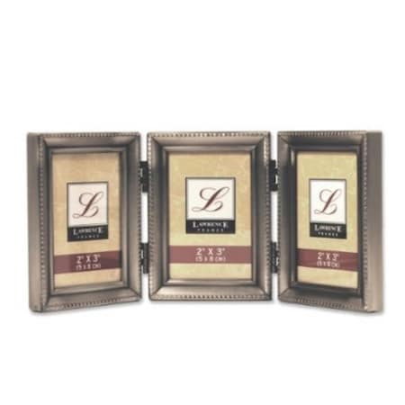 Lawrence Frames Antique Pewter Hinged Triple 2x3 Picture Frame - Beaded Edge Design 11523T